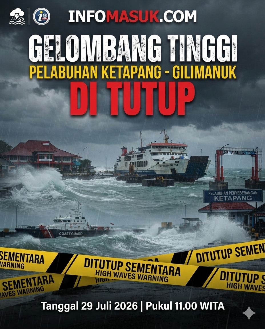 GELOMBANG TINGGI PELABUHAN KETAPANG - GILIMANUK DI TUTUP SEMENTARA